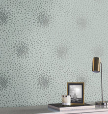 MD7101 Petite Leaves Spa & Silver Modern Metals Wallpaper by York Wallcoverings