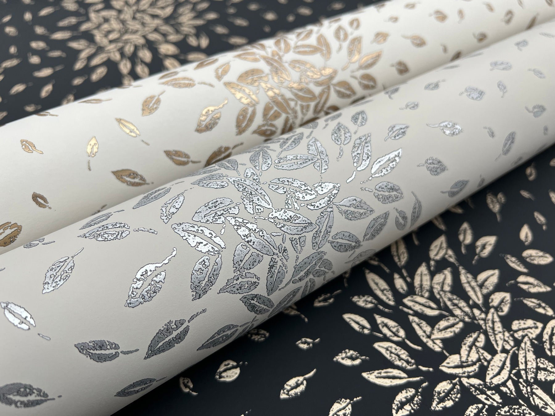 MD7102 Petite Leaves Black & Gold Modern Metals Wallpaper by York Wallcoverings