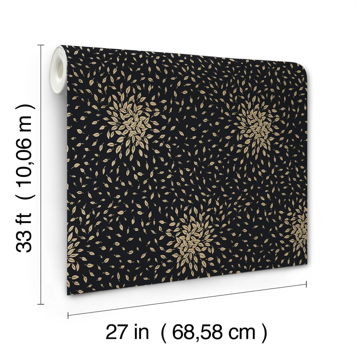 MD7102 Petite Leaves Black & Gold Modern Metals Wallpaper by York Wallcoverings