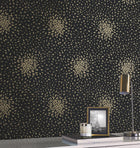 MD7102 Petite Leaves Black & Gold Modern Metals Wallpaper by York Wallcoverings