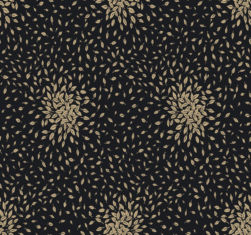 MD7102 Petite Leaves Black & Gold Modern Metals Wallpaper by York Wallcoverings
