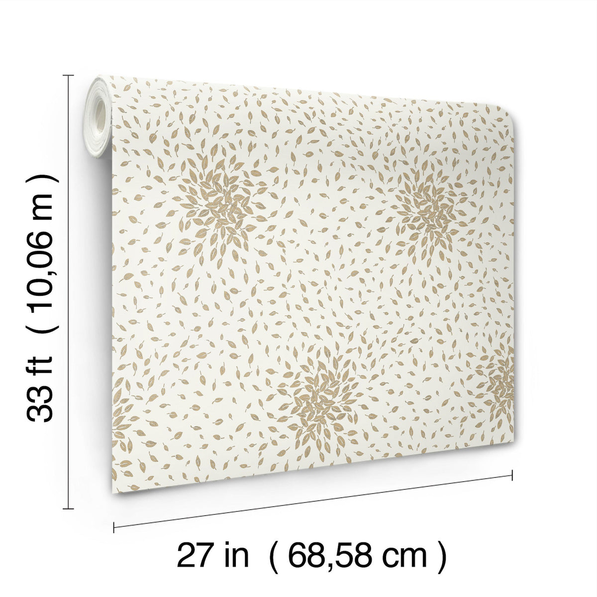 MD7103 Petite Leaves Cream & Gold Modern Metals Wallpaper by York Wallcoverings