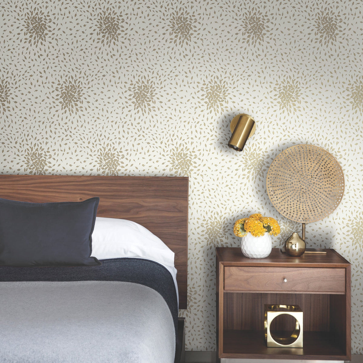 MD7103 Petite Leaves Cream & Gold Modern Metals Wallpaper by York Wallcoverings