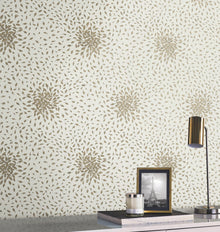 MD7103 Petite Leaves Cream & Gold Modern Metals Wallpaper by York Wallcoverings