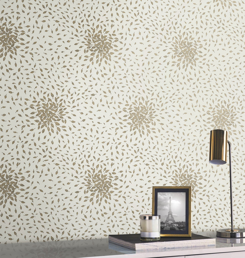 MD7103 Petite Leaves Cream & Gold Modern Metals Wallpaper by York Wallcoverings