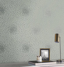 MD7104 Petite Leaves Eucalyptus & Silver Modern Metals Wallpaper by York Wallcoverings