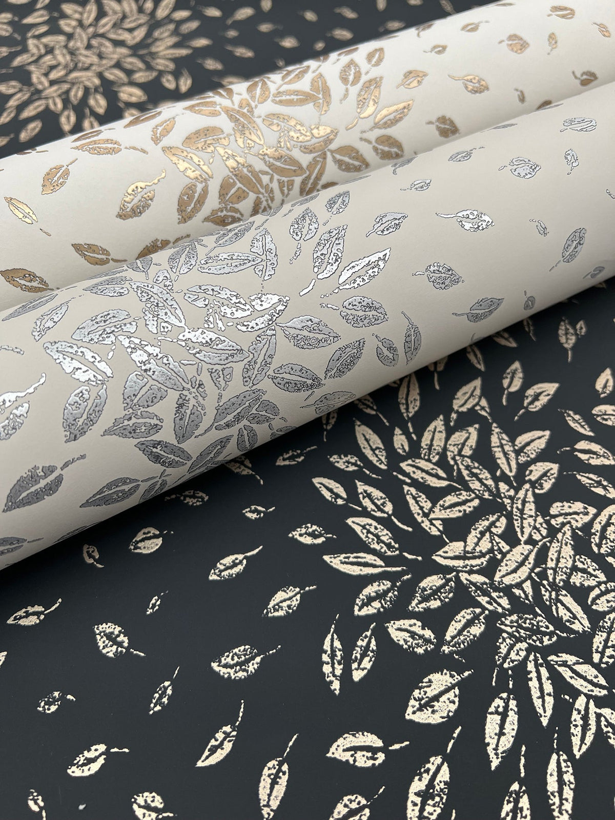 MD7105 Petite Leaves Beige & Silver Modern Metals Wallpaper by York Wallcoverings