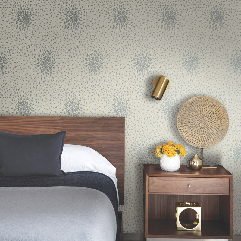 MD7105 Petite Leaves Beige & Silver Modern Metals Wallpaper by York Wallcoverings