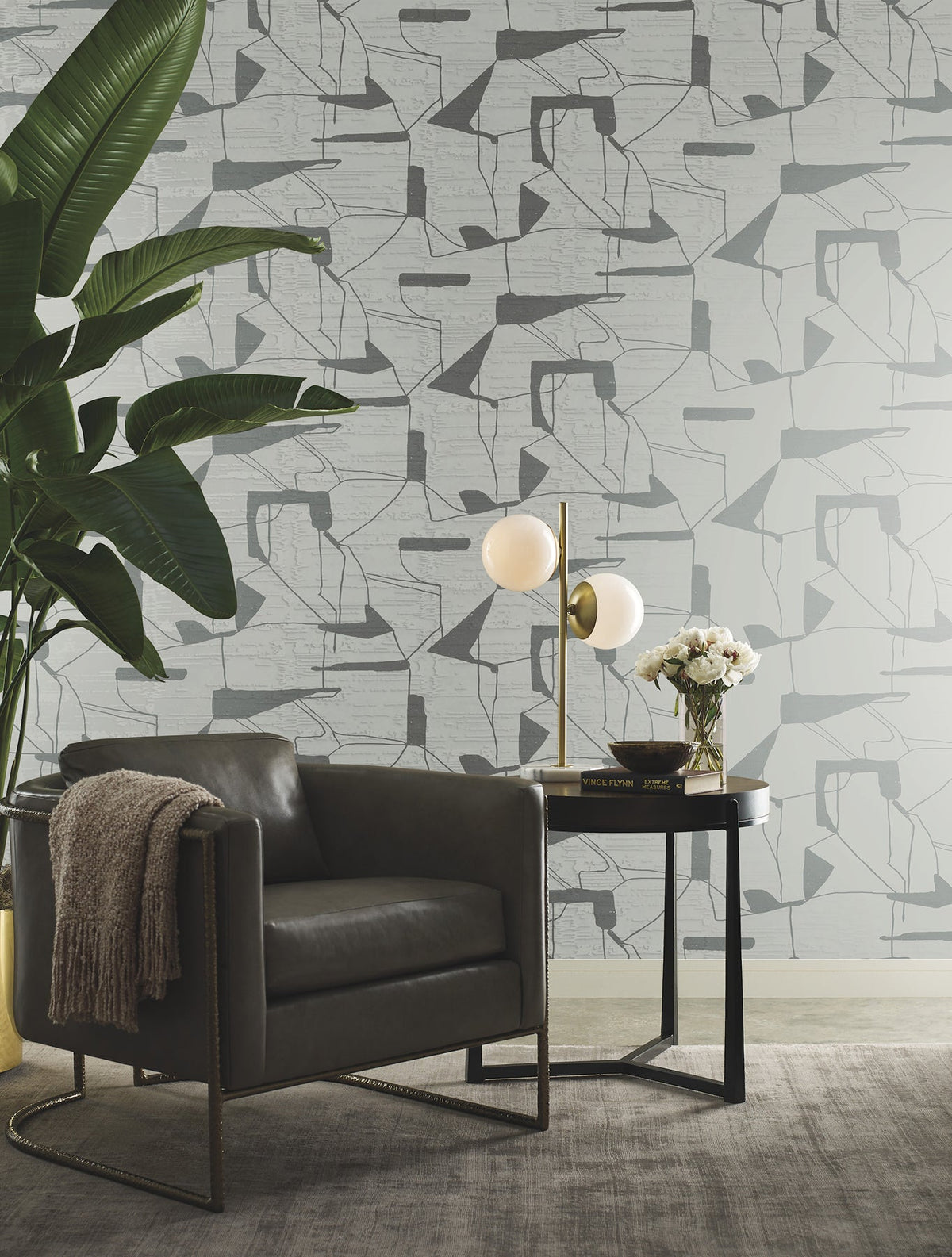 MD7111 Abstract Geo Fog & Silver Modern Metals Wallpaper by York Wallcoverings