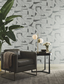 MD7111 Abstract Geo Fog & Silver Modern Metals Wallpaper by York Wallcoverings