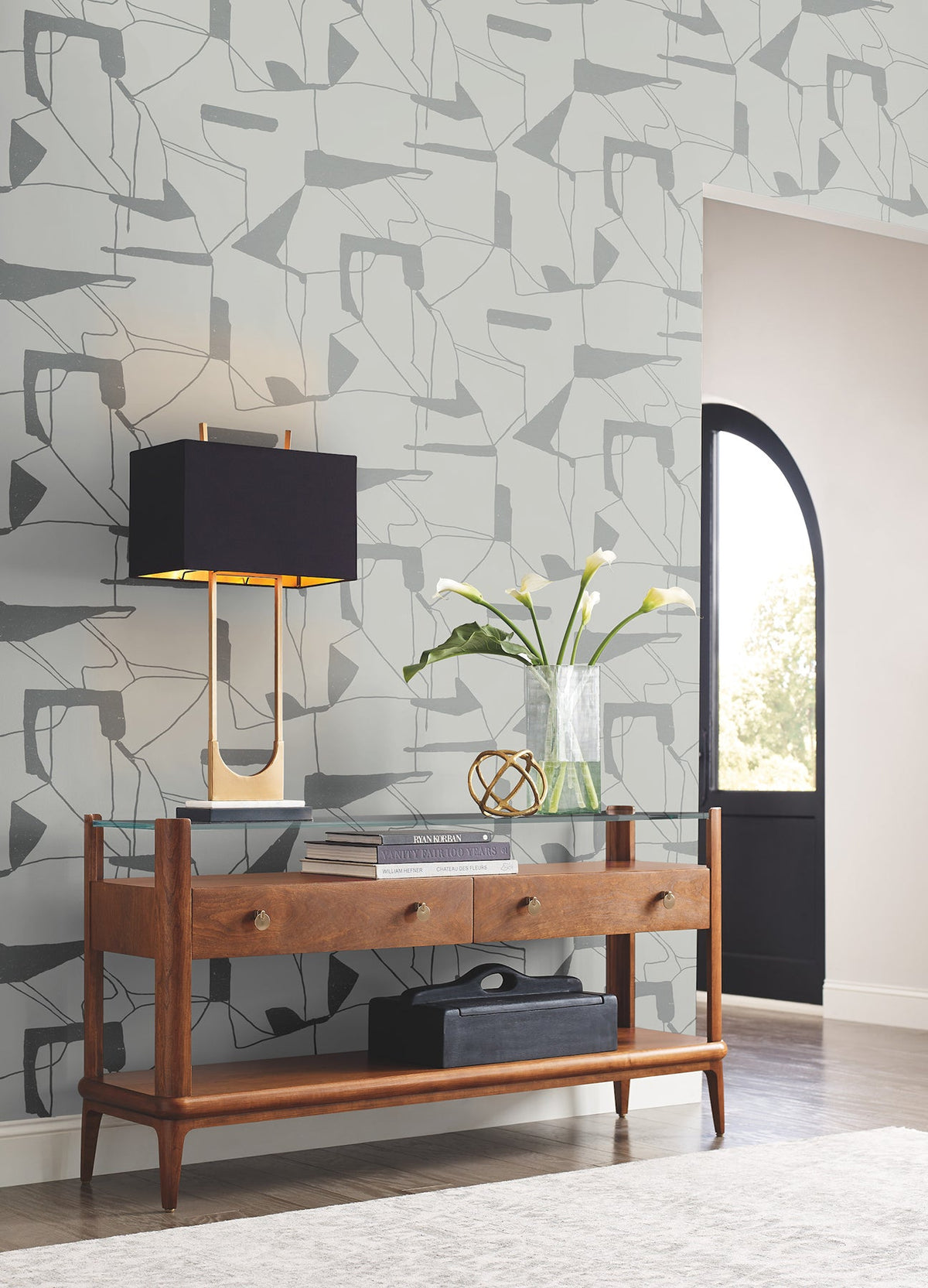 MD7111 Abstract Geo Fog & Silver Modern Metals Wallpaper by York Wallcoverings
