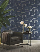 MD7112 Abstract Geo Navy & Silver Modern Metals Wallpaper by York Wallcoverings