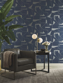 MD7112 Abstract Geo Navy & Silver Modern Metals Wallpaper by York Wallcoverings