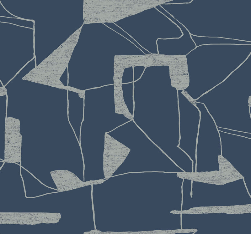 MD7112 Abstract Geo Navy & Silver Modern Metals Wallpaper by York Wallcoverings
