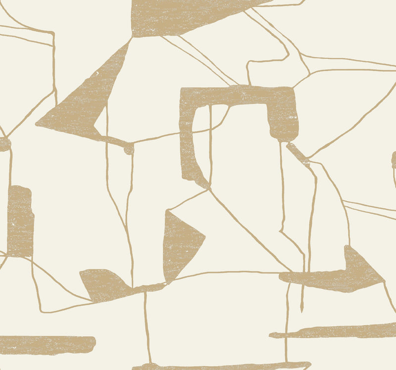 MD7113 Abstract Geo Cream & Gold Modern Metals Wallpaper by York Wallcoverings