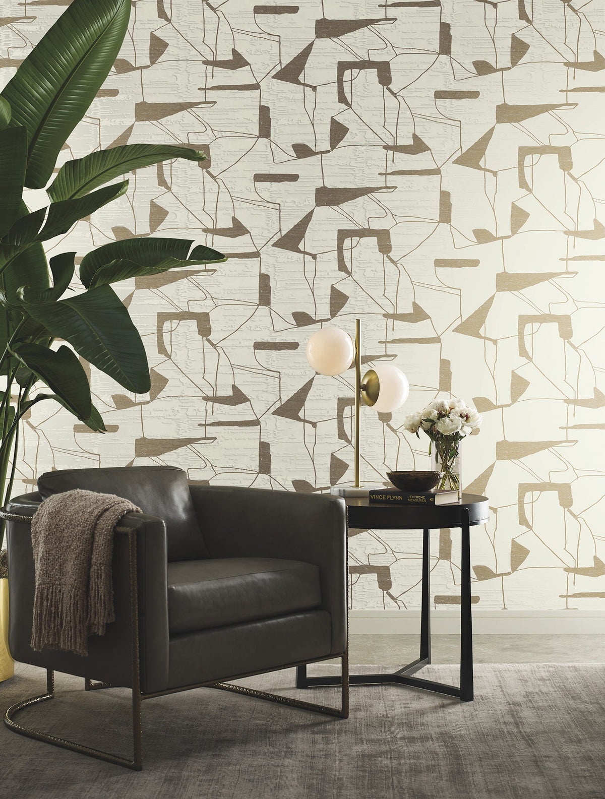 MD7113 Abstract Geo Cream & Gold Modern Metals Wallpaper by York Wallcoverings