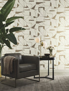 MD7113 Abstract Geo Cream & Gold Modern Metals Wallpaper by York Wallcoverings
