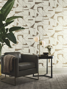 MD7113 Abstract Geo Cream & Gold Modern Metals Wallpaper by York Wallcoverings