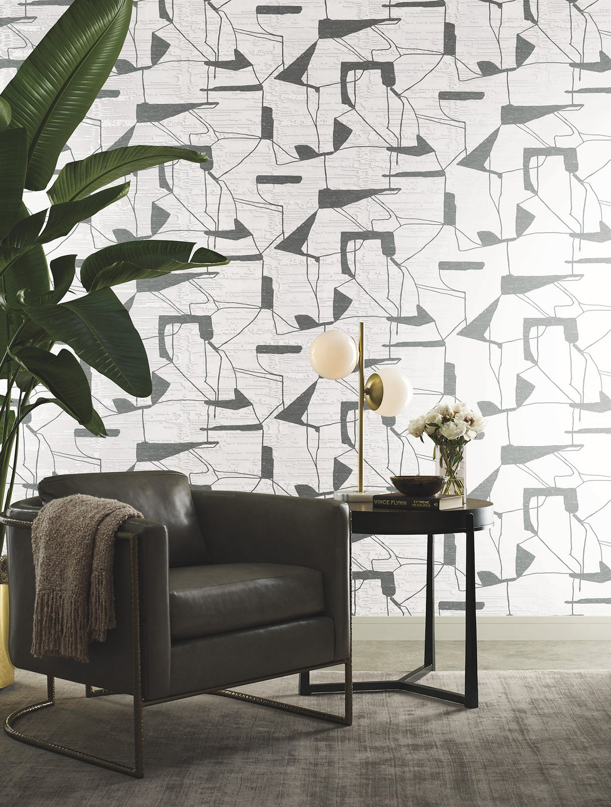 MD7114 Abstract Geo White & Silver Modern Metals Wallpaper by York Wallcoverings