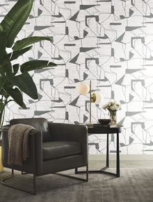 MD7114 Abstract Geo White & Silver Modern Metals Wallpaper by York Wallcoverings