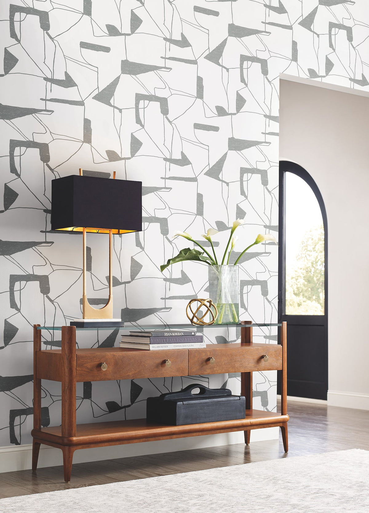 MD7114 Abstract Geo White & Silver Modern Metals Wallpaper by York Wallcoverings