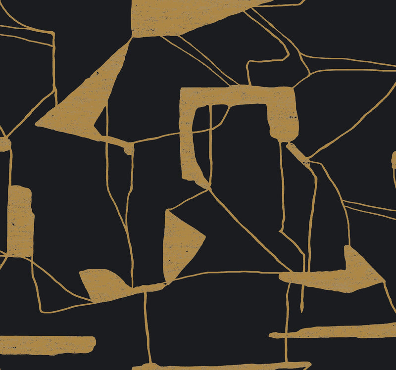 MD7115 Abstract Geo Black & Gold Modern Metals Wallpaper by York Wallcoverings