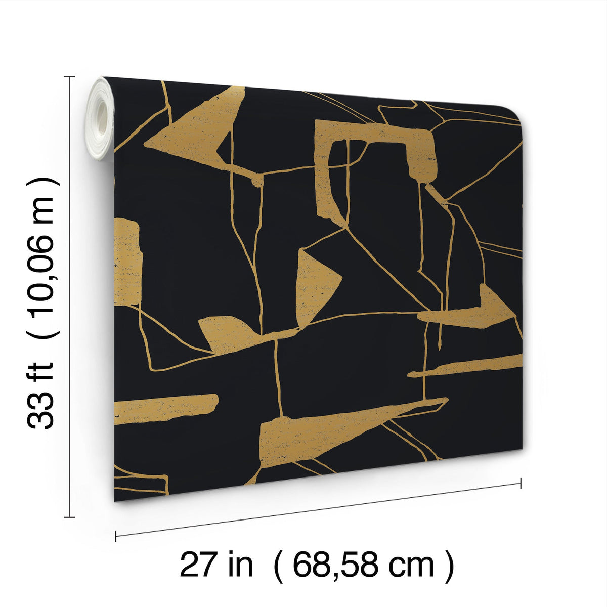 MD7115 Abstract Geo Black & Gold Modern Metals Wallpaper by York Wallcoverings
