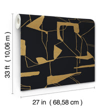 MD7115 Abstract Geo Black & Gold Modern Metals Wallpaper by York Wallcoverings