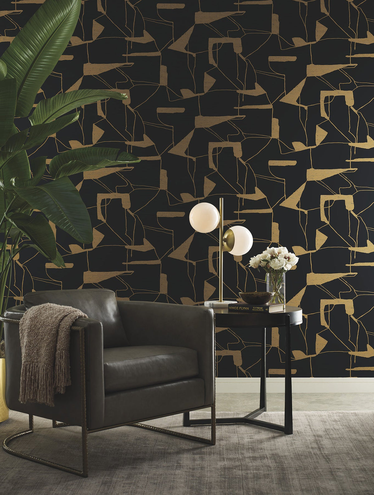 MD7115 Abstract Geo Black & Gold Modern Metals Wallpaper by York Wallcoverings