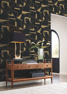 MD7115 Abstract Geo Black & Gold Modern Metals Wallpaper by York Wallcoverings