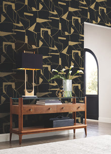 MD7115 Abstract Geo Black & Gold Modern Metals Wallpaper by York Wallcoverings