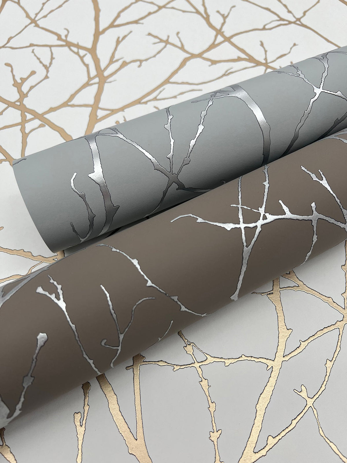 MD7121 Trees Silhouette Mocha & Silver Modern Metals Wallpaper by York Wallcoverings