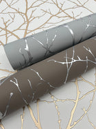 MD7121 Trees Silhouette Mocha & Silver Modern Metals Wallpaper by York Wallcoverings