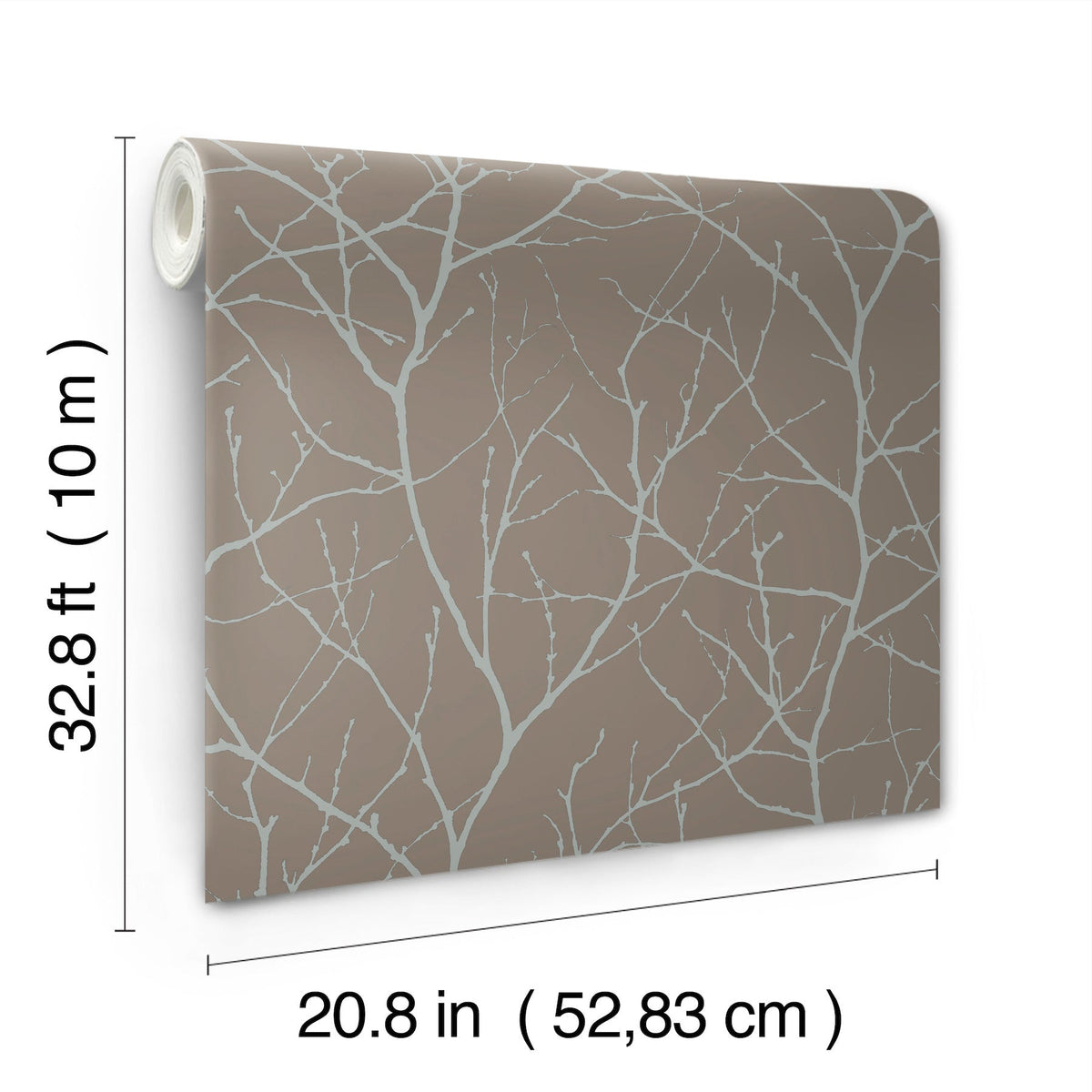 MD7121 Trees Silhouette Mocha & Silver Modern Metals Wallpaper by York Wallcoverings