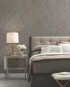 MD7121 Trees Silhouette Mocha & Silver Modern Metals Wallpaper by York Wallcoverings