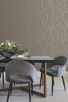 MD7121 Trees Silhouette Mocha & Silver Modern Metals Wallpaper by York Wallcoverings