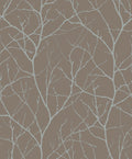 Trees Silhouette Mocha & Silver Modern Metals Wallpaper by York Wallcoverings