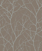 MD7121 Trees Silhouette Mocha & Silver Modern Metals Wallpaper by York Wallcoverings