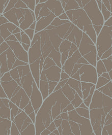 MD7121 Trees Silhouette Mocha & Silver Modern Metals Wallpaper by York Wallcoverings