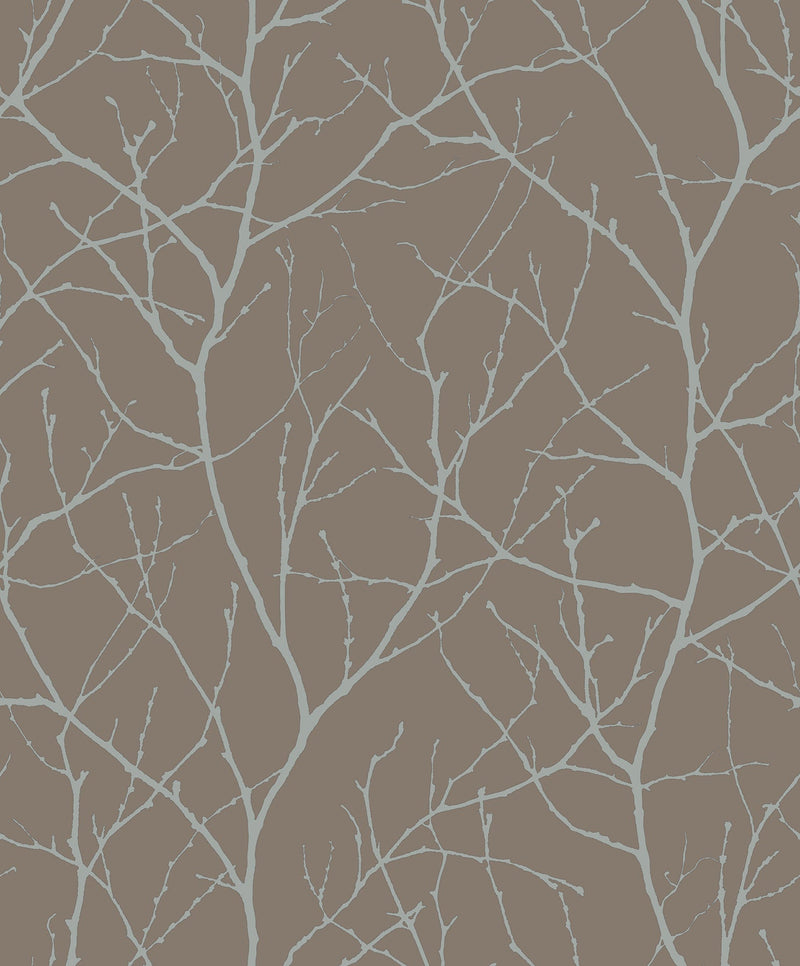 MD7121 Trees Silhouette Mocha & Silver Modern Metals Wallpaper by York Wallcoverings