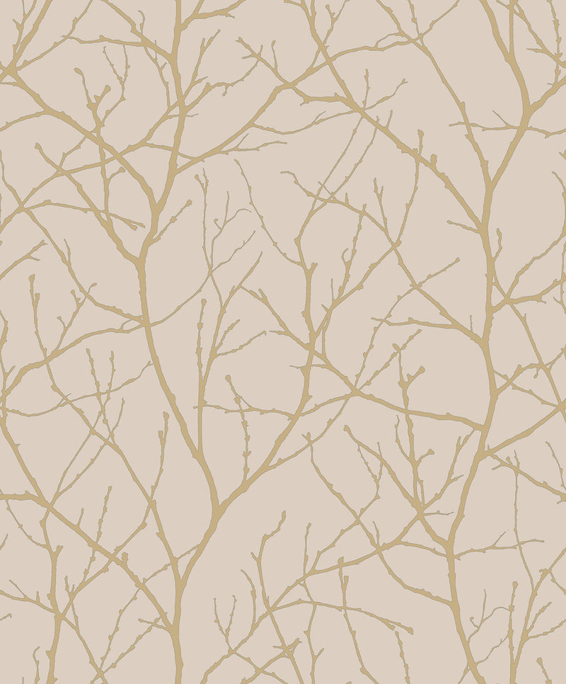 MD7122 Trees Silhouette Beige & Gold Modern Metals Wallpaper by York Wallcoverings