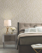 MD7122 Trees Silhouette Beige & Gold Modern Metals Wallpaper by York Wallcoverings