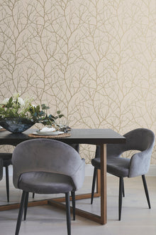 MD7122 Trees Silhouette Beige & Gold Modern Metals Wallpaper by York Wallcoverings