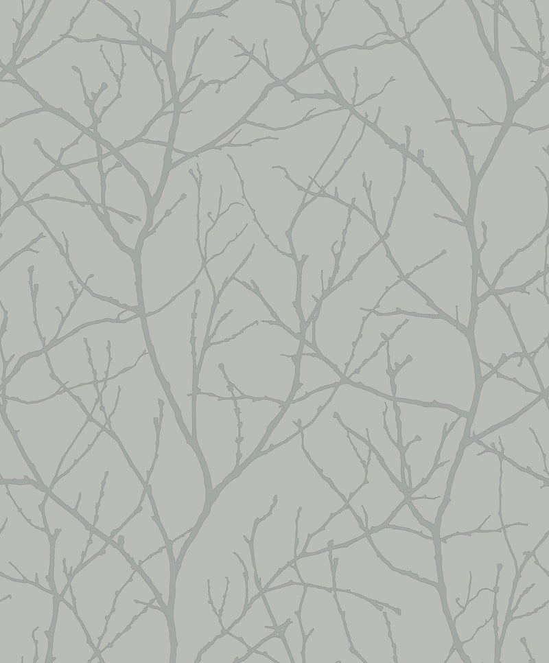 MD7123 Trees Silhouette Smokey Blue & Silver Modern Metals Wallpaper by York Wallcoverings