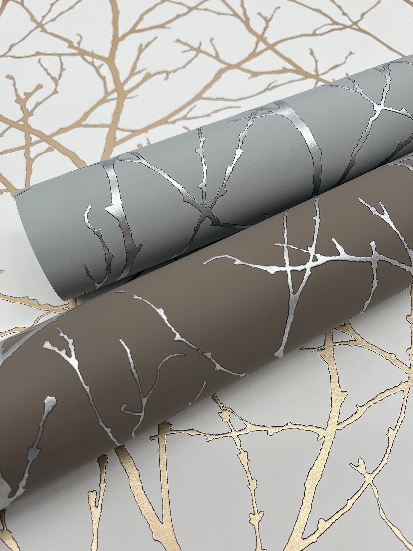 MD7123 Trees Silhouette Smokey Blue & Silver Modern Metals Wallpaper by York Wallcoverings