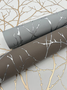 MD7123 Trees Silhouette Smokey Blue & Silver Modern Metals Wallpaper by York Wallcoverings