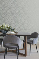 MD7123 Trees Silhouette Smokey Blue & Silver Modern Metals Wallpaper by York Wallcoverings