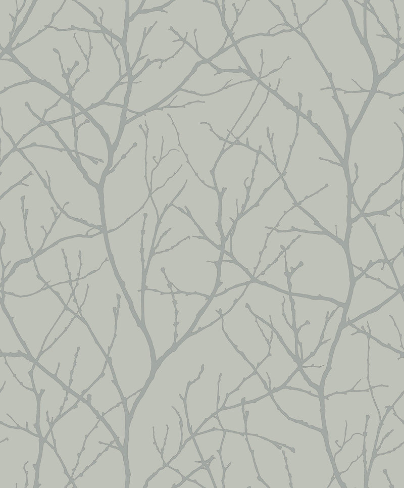MD7124 Trees Silhouette Eucalyptus & Silver Modern Metals Wallpaper by York Wallcoverings