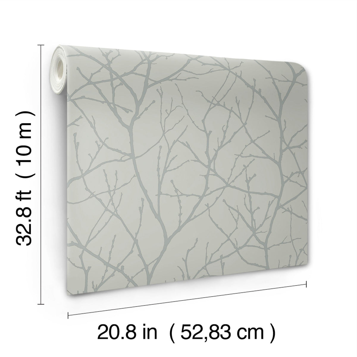 MD7124 Trees Silhouette Eucalyptus & Silver Modern Metals Wallpaper by York Wallcoverings