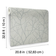 MD7124 Trees Silhouette Eucalyptus & Silver Modern Metals Wallpaper by York Wallcoverings